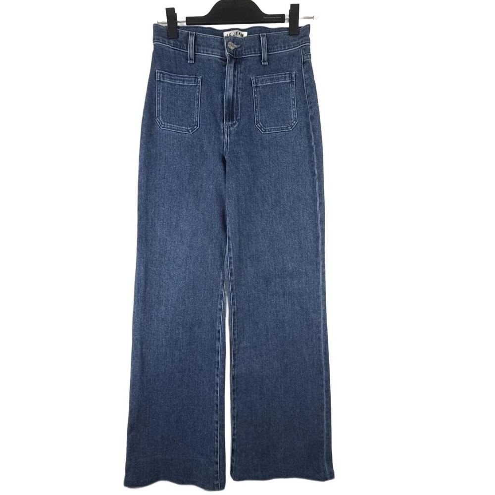 LE JEAN Virginia High Rise Stretch Wide Leg Patch Pocket Jeans Medium Wash Sz 27